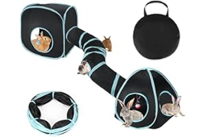 BWOGUE Bunny Tunnels & Tubes Collapsible Rabbit Hideout Tube and Foldable Cubes Playground Small Animal Activity Hideaway for Dwarf Rabbits Bunny Guinea Pigs Kitty (Blue Black)