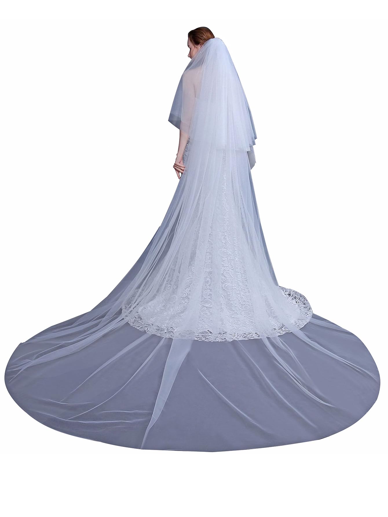 Photo 1 of ELAWBTY Cathedral Wedding Veil 2 Tier Long Bridal Veil With Metal Comb Ivory