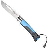 Opinel No. 08 Outdoor Folding Knife + Multitool - Partially Serrated Stainless Steel Blade, Nonslip Handle, Survival Whistle, Shackle Key