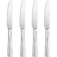 KEAWELL Premium 9.5" Louis Dinner Knives, Set of 4, Stainless Steel Dishwasher Safe, Serrated Knives (Hammered)