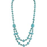 MINACHI Boho Created Turquoise Bead Long Strand Necklace, Bohemian Statement Jewelry Gift for Women
