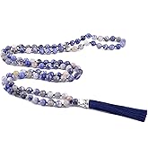 KIKILA Mala Beads 108 Natural Stone GemStones Japamala Yoga Meditation Hand Knotted Beaded Tassel Necklace for Women Men