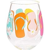 X&O Paper Goods Pastel Flip Flops Plastic Stemless Wine Glass, 12 oz., 3.5'' W x 4.5'' H