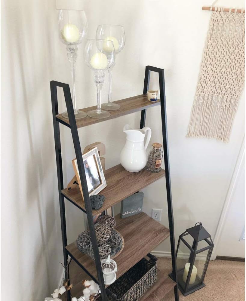 Blissun 4 Tiers Ladder Shelf, Vintage Bookshelf, Storage Rack Shelf for Office, Bathroom, Living Room: Home & Kitchen