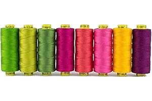 WonderFil Specialty Threads Spagetti, 3-Ply 100% Long Staple Double-Gassed Egyptian Cotton, Garden - Set of 8