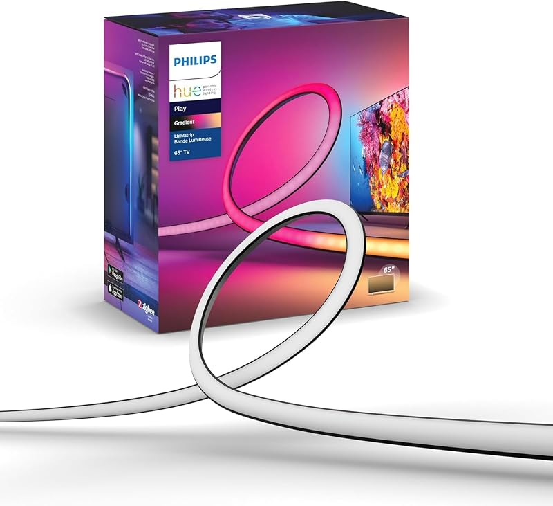 Lightstrip Play Gradient pour TV 65 pouces, Bande ambilight pour synchronisation de la lumière avec l'écran, Bande led compatible avec Alexa, Google Assistant et Apple Homekit