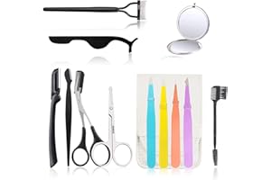 SIEVIC Eyebrow Kit,12 in 1 Eyebrow Tweezers Kit,Professional Eyebrow Shaping,Trimming,Grooming Includes Eyebrow Tweezers,Eyebrow Razor,Eyebrow Scissors, Brush,False Eyelash Curler&Comb,Mirror