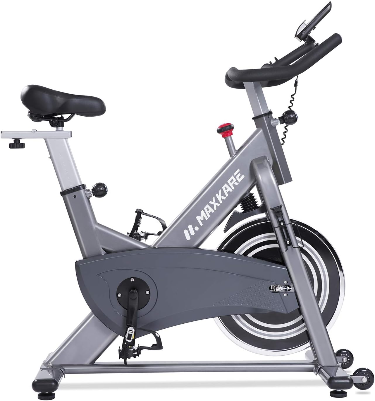 MaxKare Magnetic Exercise Bike Stationary Bike Belt Drive Indoor Cycling Bike Gym Level with High Weight Capacity Adjustable Magnetic Resistance w/Tablet Holder LCD Monitor (Gray ๏ผ
