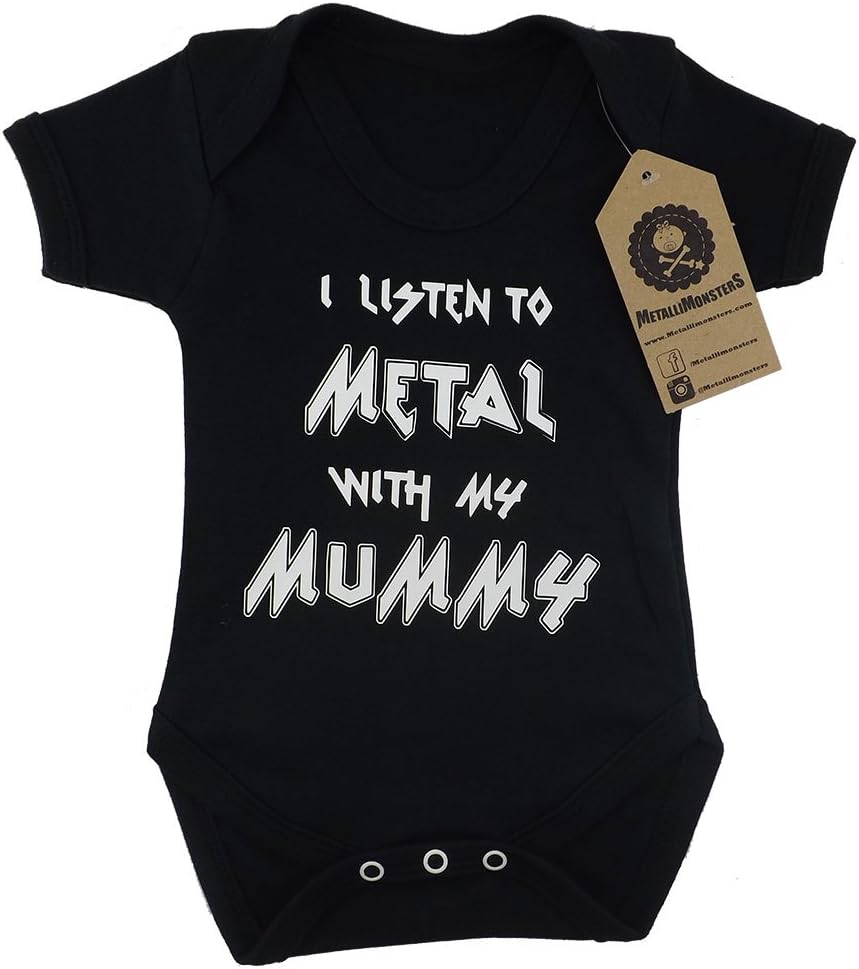 Metallimonsters 'I listen to Metal with my Mummy' black baby vest (12-18 months)