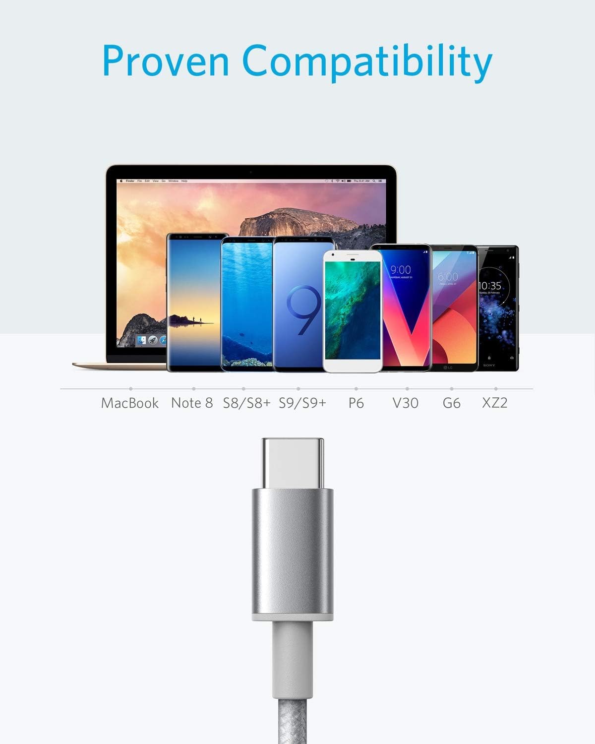 USB Type C Cable, Anker [2-Pack 3ft] Premium Nylon USB-C to USB-A Fast Charging Type C Cable, for Samsung Galaxy S10 / S9 / S8 / Note 8, LG V20 / G5 / G6 and More(Silver)
