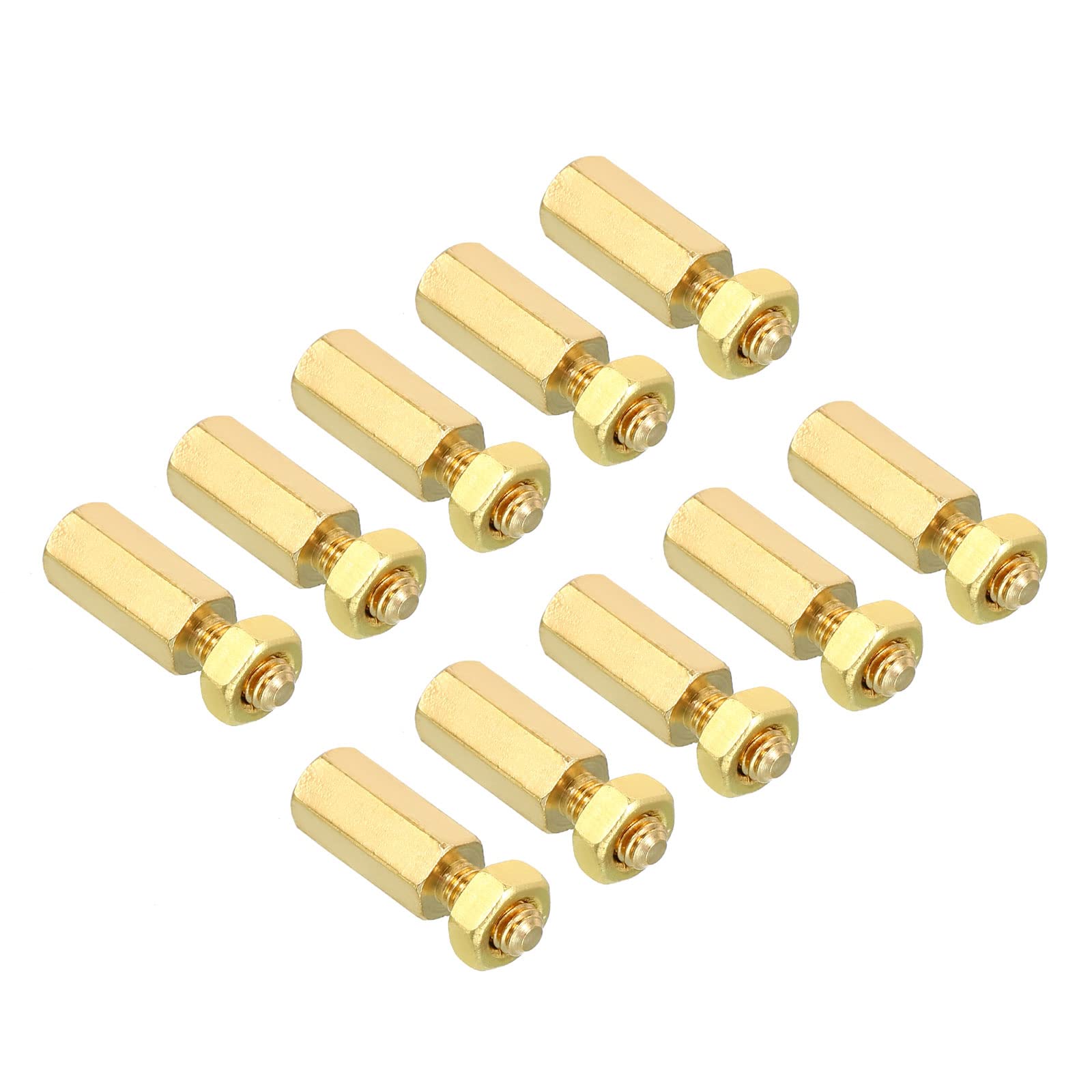 PATIKIL 10mm+6mm M3 Standoff Screws, 100 Pack Brass Hex PCB Standoffs Nuts for Motherboards, Computer Cases, Circuit Boards, Electronics, Gold Tone