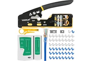 RJ45 Crimp Tool Kit Pass Through Crimper RJ45 Crimping Tool Stripper Cutter Crimper All-in-One for 8P RJ45 Cat5 Cat5e Cat6 Ca