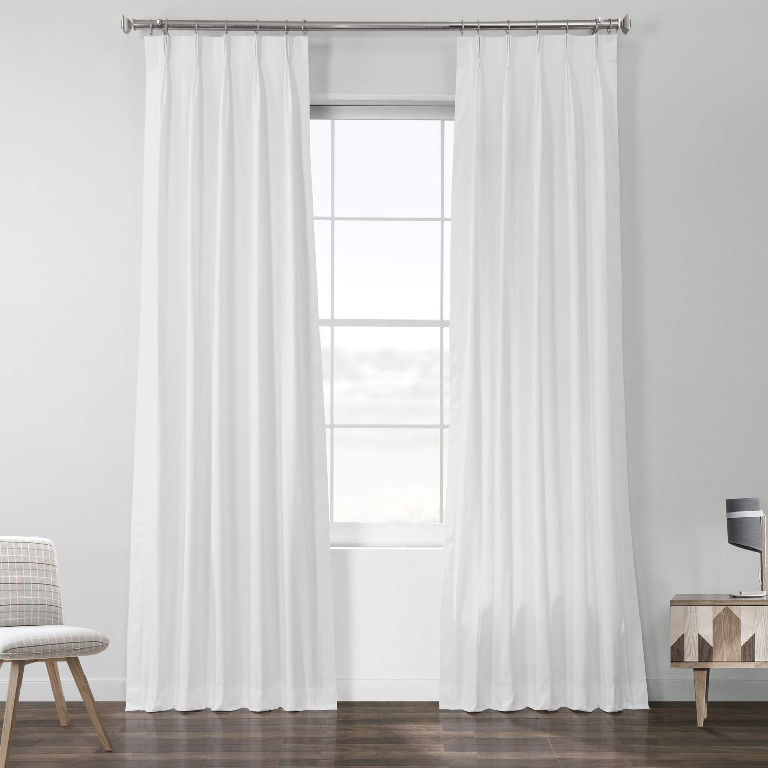 HPD Half Price Drapes Solid Cotton Pleated Sheer Curtains for Living Room 25 X 84 (1 Panel), PRCT-S19B-84-FP, Whisper White, 25" W x 84" L (Pack of 1)