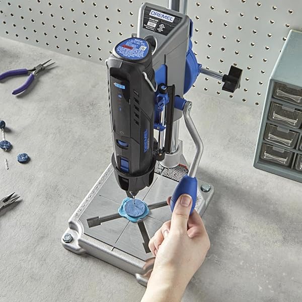 DREMEL DRILL PRESS ROTARY TOOL WORKSTATION STAND WITH WRENCH – MINI PORTABLE PRESS & TOOL HOLDER – 2 INCH DEPTH- IDEAL FOR DRILLING PERPENDICULAR AND ANGLED HOLES – 220-01