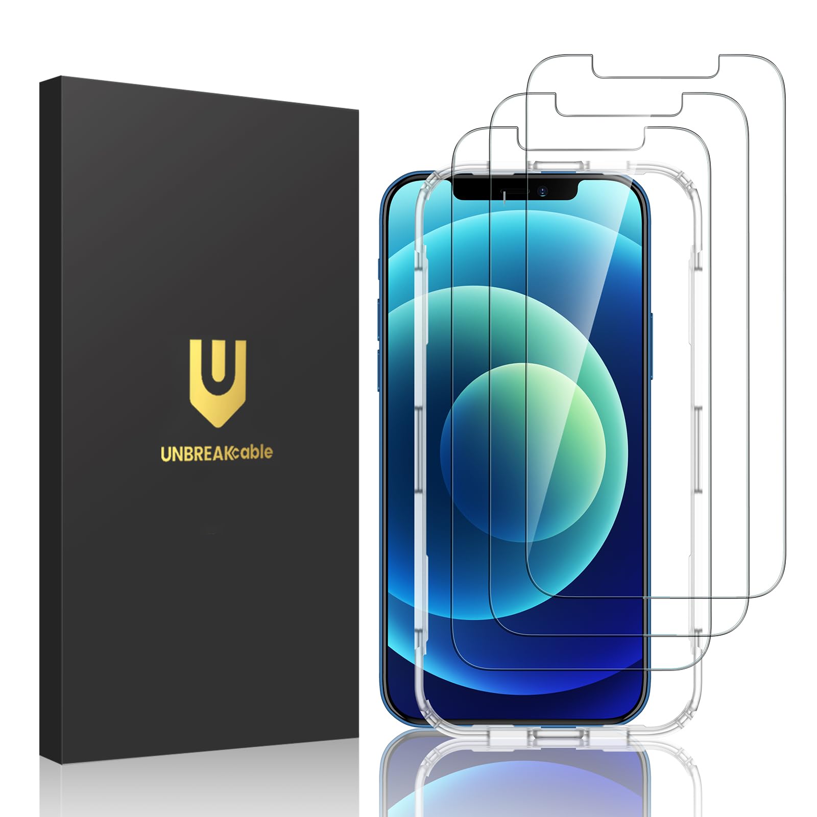 UNBREAKcable [3-Pack Screen Protector for iPhone 12 / iPhone 12 Pro, Double Shatterproof Tempered Glass [Easy Installation] [9H Hardness] [99.99% HD] [Case Friendly] for iPhone 6.1 inch
