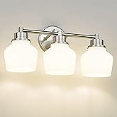 Emak Brushed Nickel Vanity Lights, Modern Milk Glass Bathroom Light Fixtures, 3-Light Bathroom Vanity Light Over Mirror, VL12
