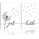 ARTINME Just Breathe Wall Art,Everyday Inspirational Quotes Words For Office Living Room Bedroom Black and White Home Wall Sign On Canvas Print Wall Art Gift Idea (12" x 16",Set of 2)