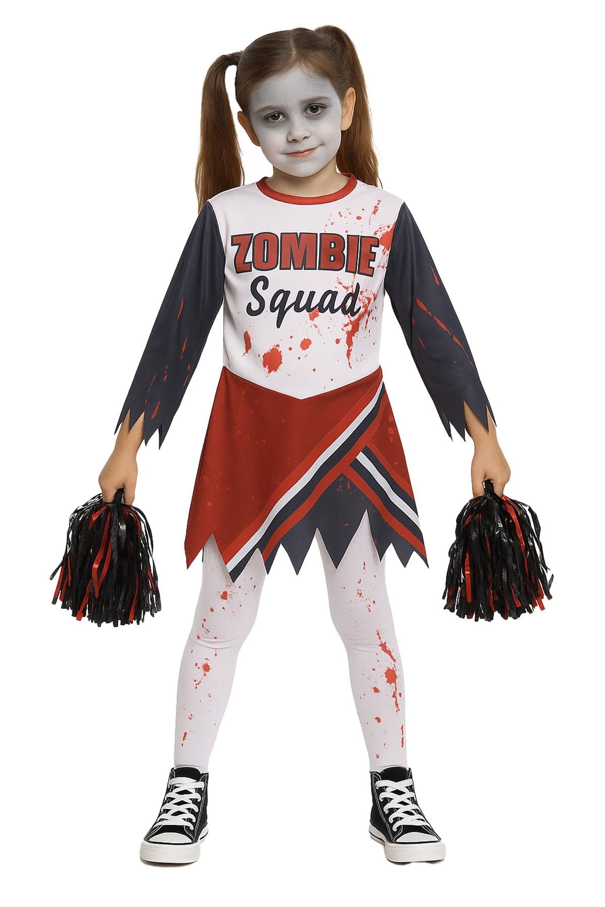A2Z 4 Kids Girls Zombie Cheerleader Halloween Attire Top Shredded - Zombie Squad Set 346._3-5