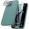 Uyiton [5 in1] Liquid Silicone iPhone 12 PRO Max Case, [Drop Protection] [Full Covered] Shockproof Slim Thin Cover with Microfiber Lining, with 2xScreen Protector +2xCamera Lens Protector-Green