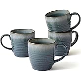 Ava Nord 14 oz Coffee Mugs Set of 4, Ceramic Coffee Mugs with Handle – Reactive Glaze Stoneware Coffee Mug Set for Tea, Latte, Cappuccino, Cocoa, Hot Chocolate – Microwave & Dishwasher Safe - Blue