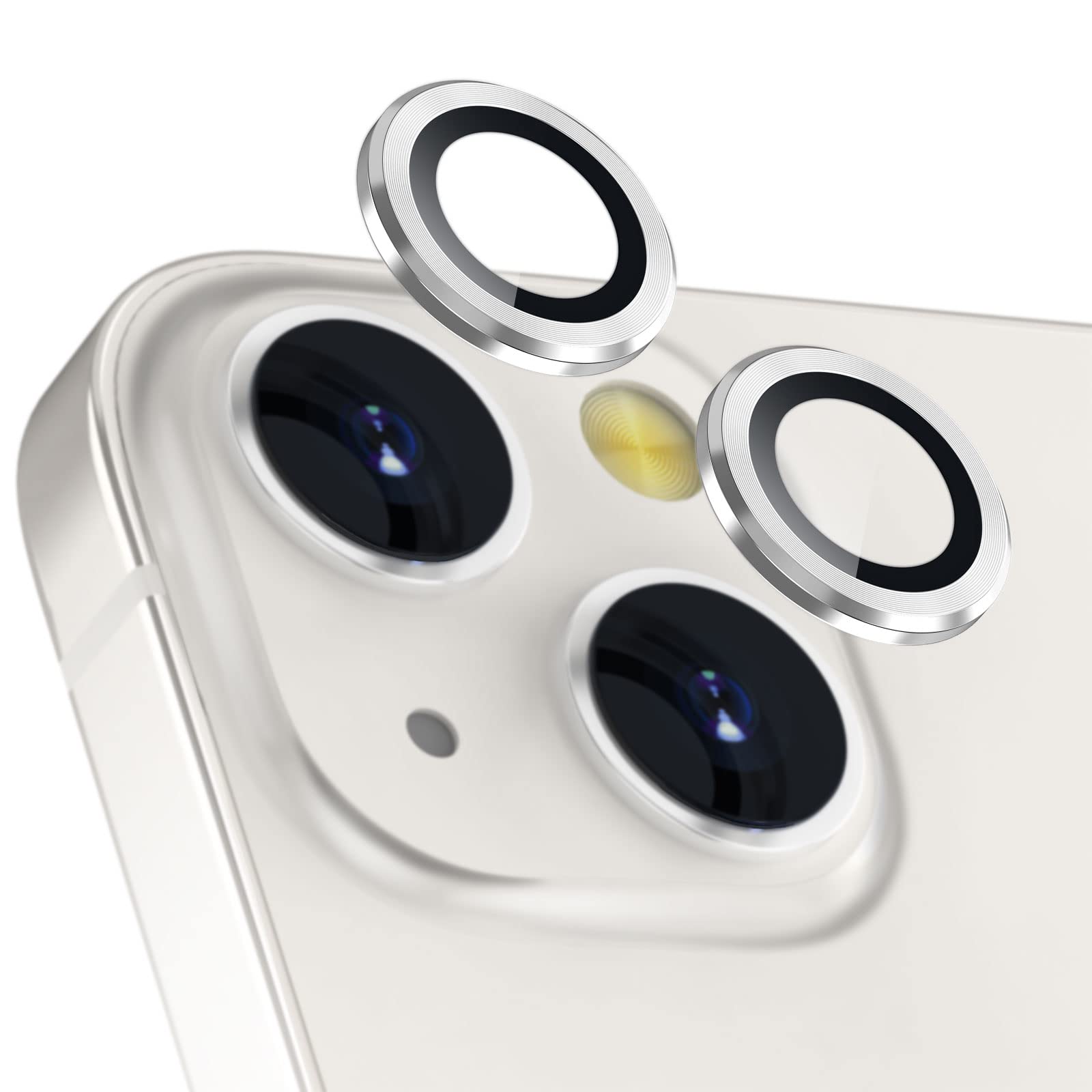 imluckies Camera Lens Protector Compatible with iPhone 13/13 mini, Premium Tempered Glass Circle Film, Aluminum Alloy Full Fit Lens Ring Cover, Silver [Anti-Scratch] (2 Pack)