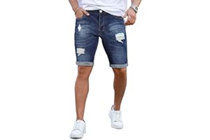 GINGTTO Mens Denim Shorts Ripped Skinny Stretch Jean Shorts Men