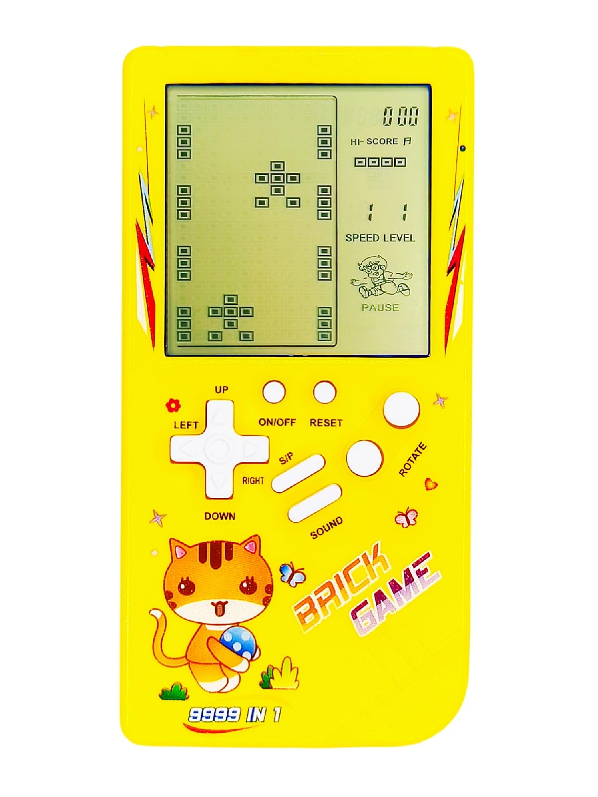 TAQY Cute Cat Pattern Block Game Console 23 Brick games Racing/Tank battle Retro Mini game machine Children's game console 70/80/90's Nostalgic Gifts Puzzle Toy Handheld Portable game device (Yellow)