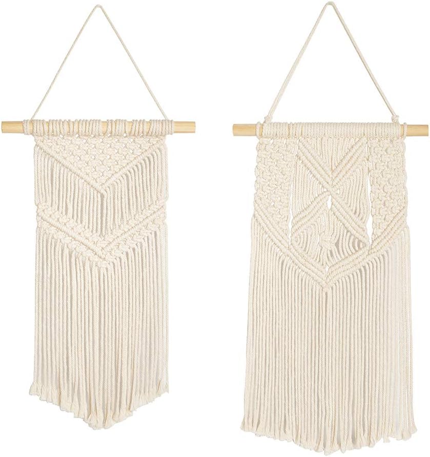YiTai 2 Pcs Macrame Wall Hanging Small Art Woven Wall Decor Boho Chic Home Decoration for Bedroom, Apartment, Nursery, Party Decorations, 16.5" L x 10" W and 15.7" L x 10" W