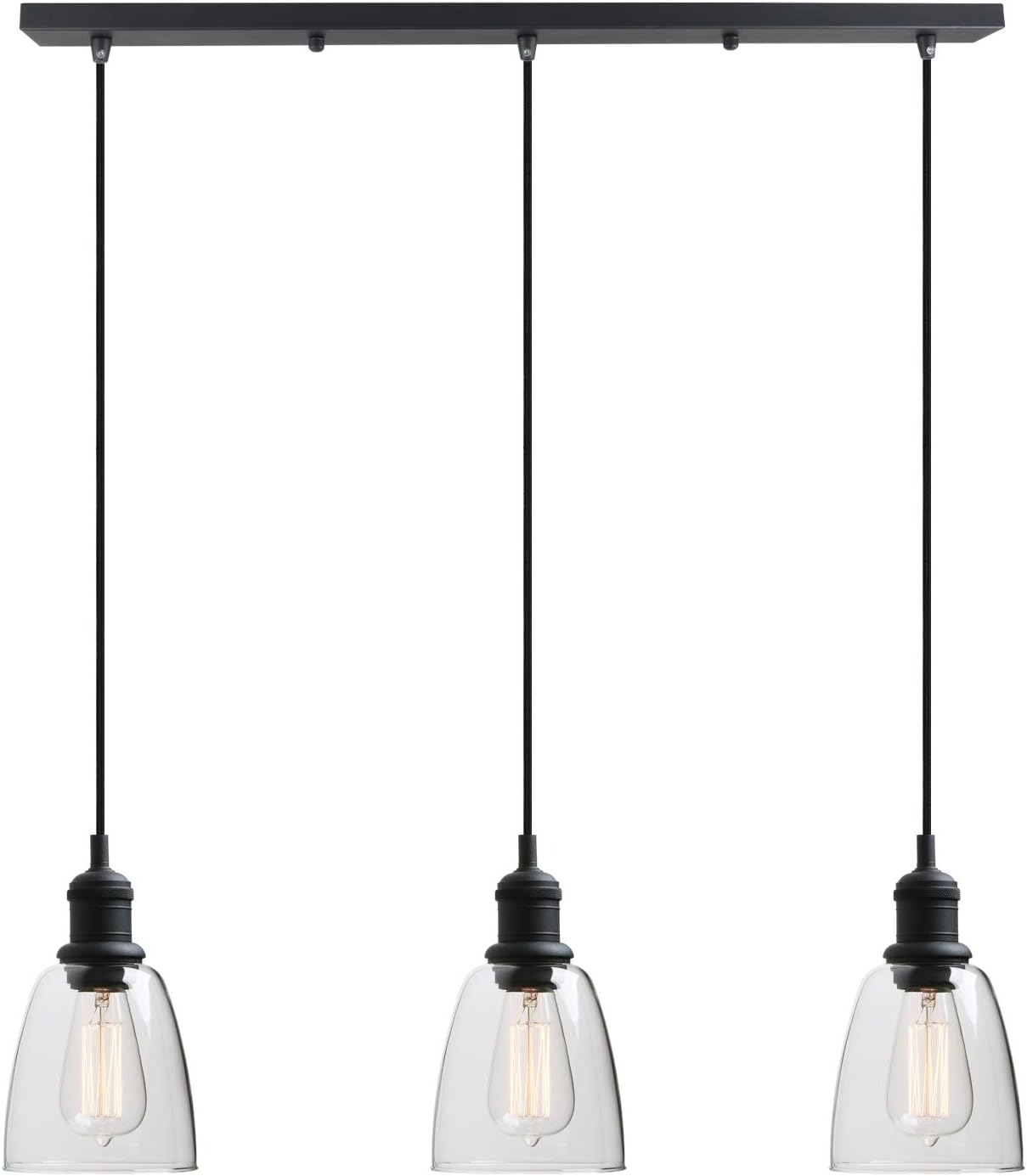 Yosoan Industrial Vintage Victorian Loft Bar 3 Way Pendant Light Fittings,Glass Chandelier
