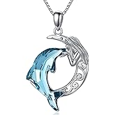 TOUPOP Dolphin Gifts for Women Sterling Silver Dolphin Crystal Pendant Necklace Jewelry Gifts for Women Mom on the Birthday Beach Mothers Day Graduation