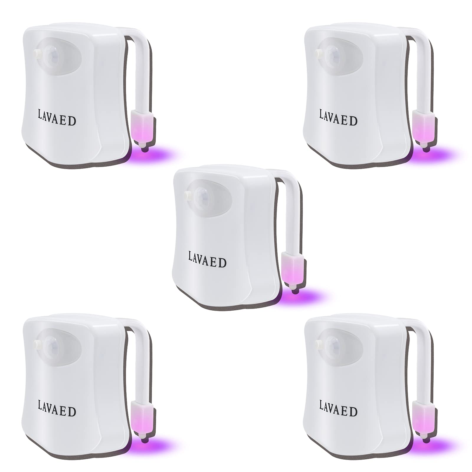 LAVAED Motion Sensor Night Light for Bathroom - Home Toilet Bowl Seat Lamp With 8-Color Changes (5 Pack) — image 1