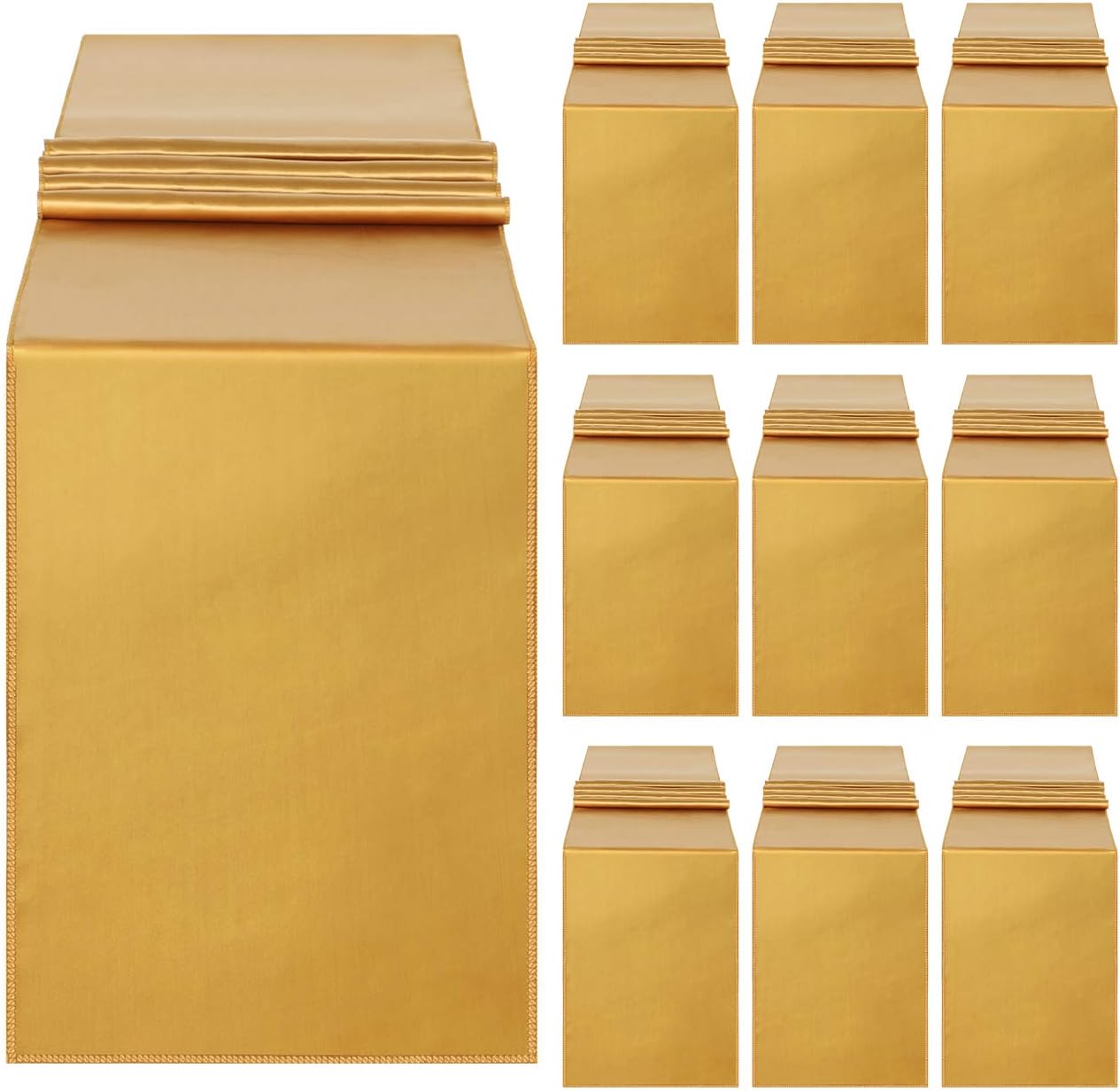 Syntus Satin Table Runner, 10 Pack 12 x 108 inch Bright Silk and Smooth Fabric for Wedding, Birthday Parties, Banquet Decoration, Thanksgiving & Christmas, Golden: Home & Kitchen