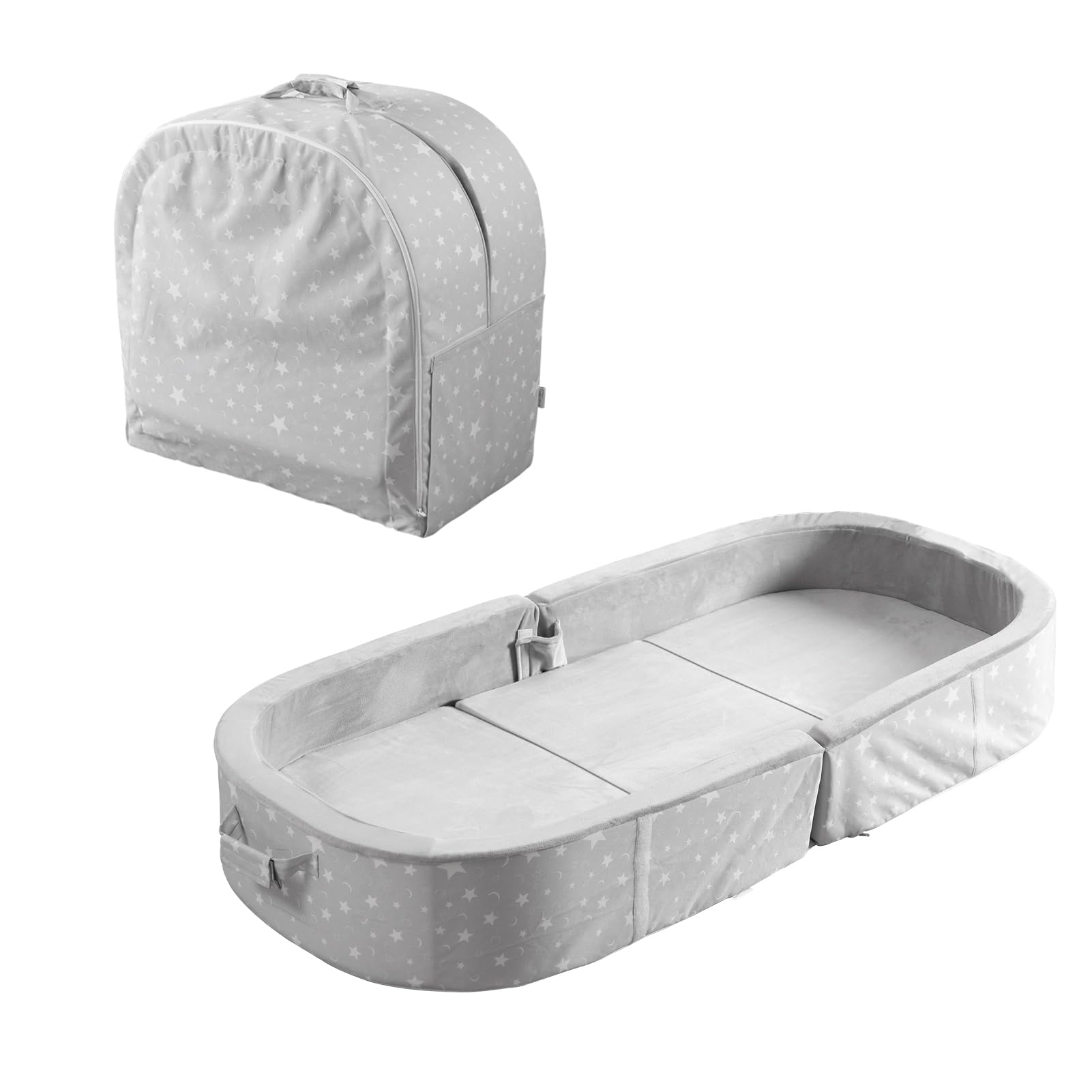 Photo 1 of BYBYME Portable Toddler Travel Bed - Waterproof Foldable Floor Crib with Washable Fitted Sheet - Ideal Folding Toddler Cots for Sleeping and Sleepovers (Grey)