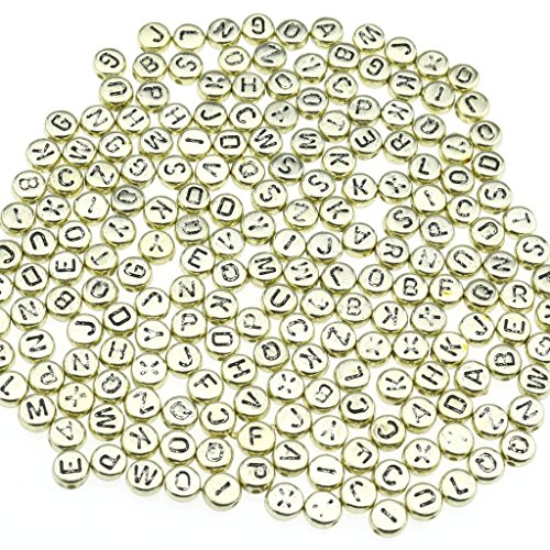 Gresorth 900 PCS Ancient Gold Round Acrylic Letter Beads Golden Alphabet DIY Necklaces Handmade Accessory 4x7 mm