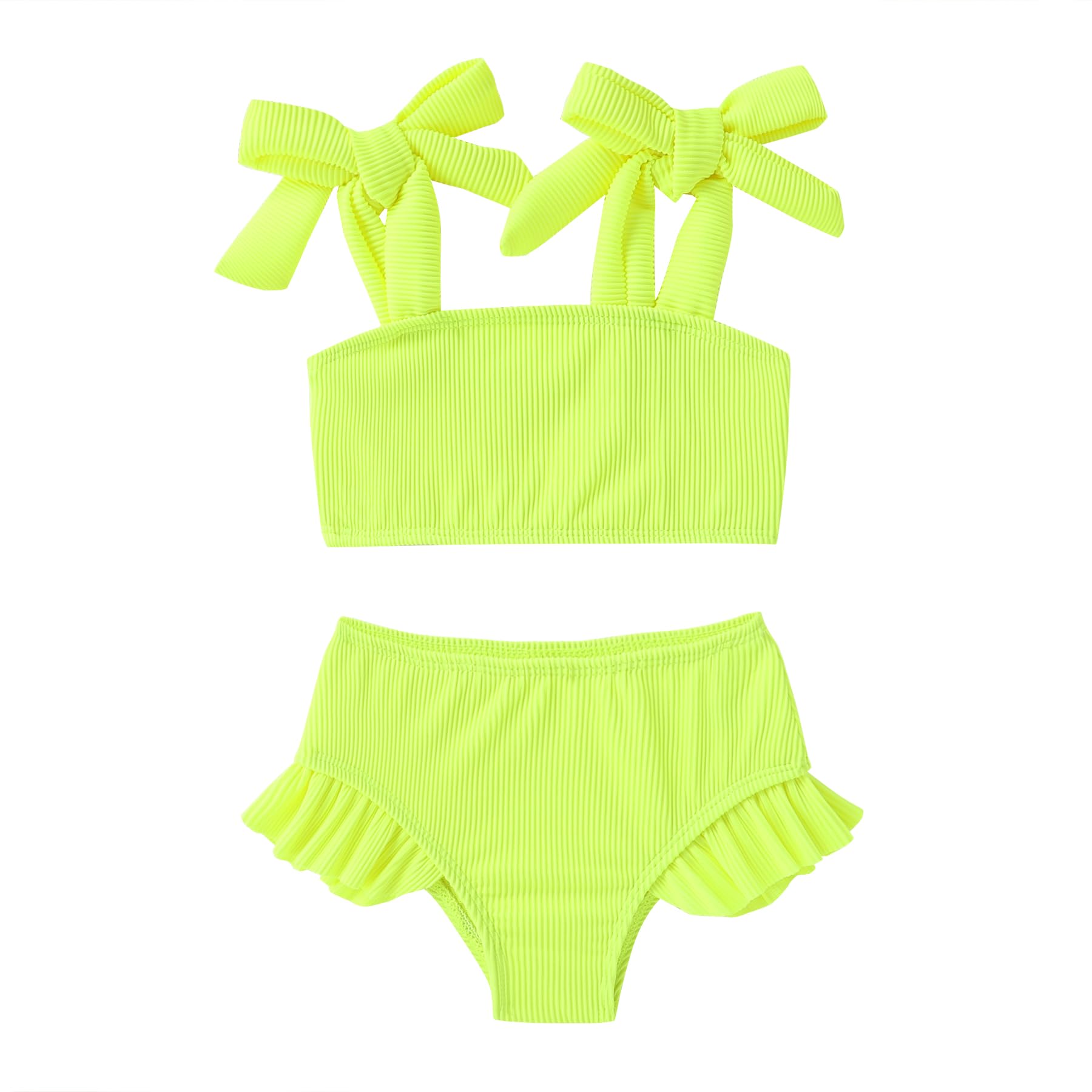 Photo 1 of YOUNGER TREE Toddler Baby Girls Swimsuit Two Piece Solid Color Stripe Swimwear Summer Beach Bikini Bathing Suit 18M-6T(Pink 5-6T)