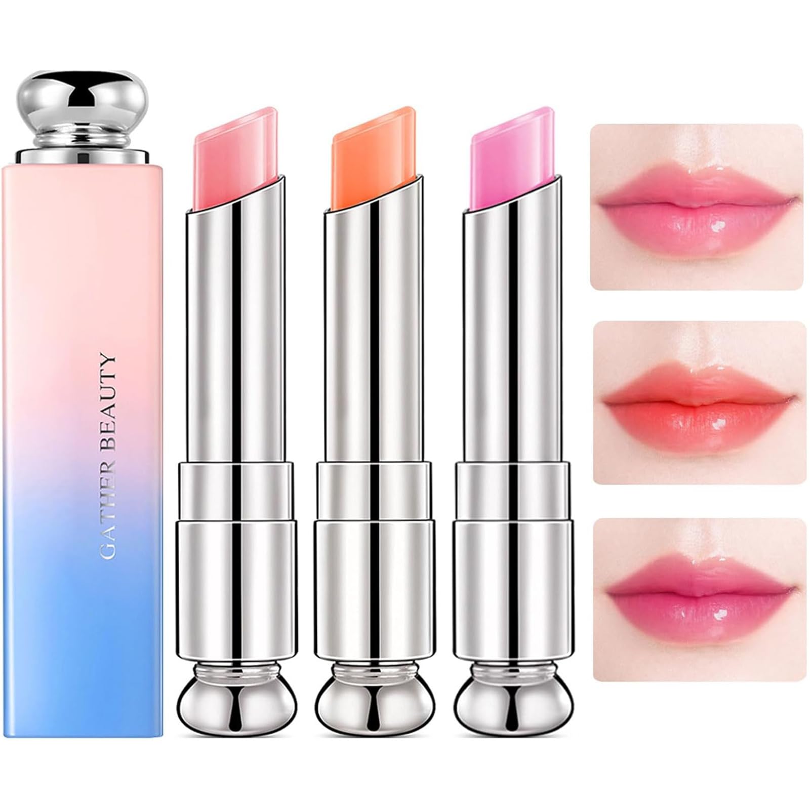 3PCS Colour Changing Lip Balm Moisturizing Lip Care Tinted Lip Balm Long Lasting Jelly Lipstick Set Magic Temperature Color Change Lipstick Natural Lip Protection Gifts for Teenage Girls Lip Repair