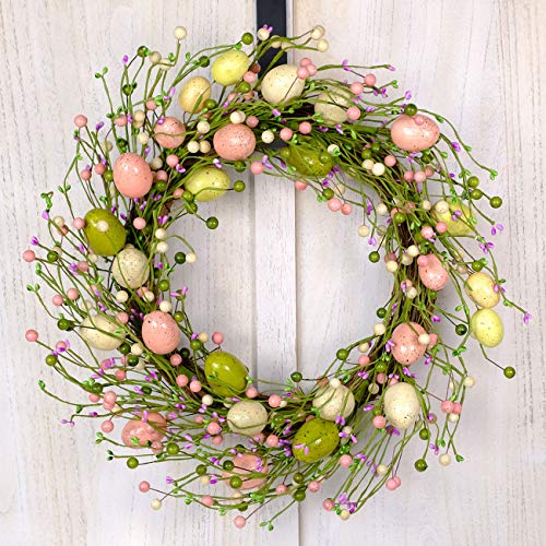 idyllic Easter Wreath with Colorful Eggs Artificial Grapevine Garland for Front Door Wall Decor Holiday Decoration 20"