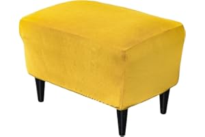 PENDEJATO Stretch Ottoman Covers, Velvet Ottoman Slipcover Rectangle Storage Stool Cover Footstool Slipcover for Living Room Furniture Protector (Yellow)