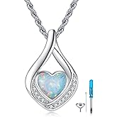 URONE Opal Urn Necklace for Ashes 925 Sterling Silver Teardrop Cremation Jewelry for Ashes Memory Jewelry Gift for Women