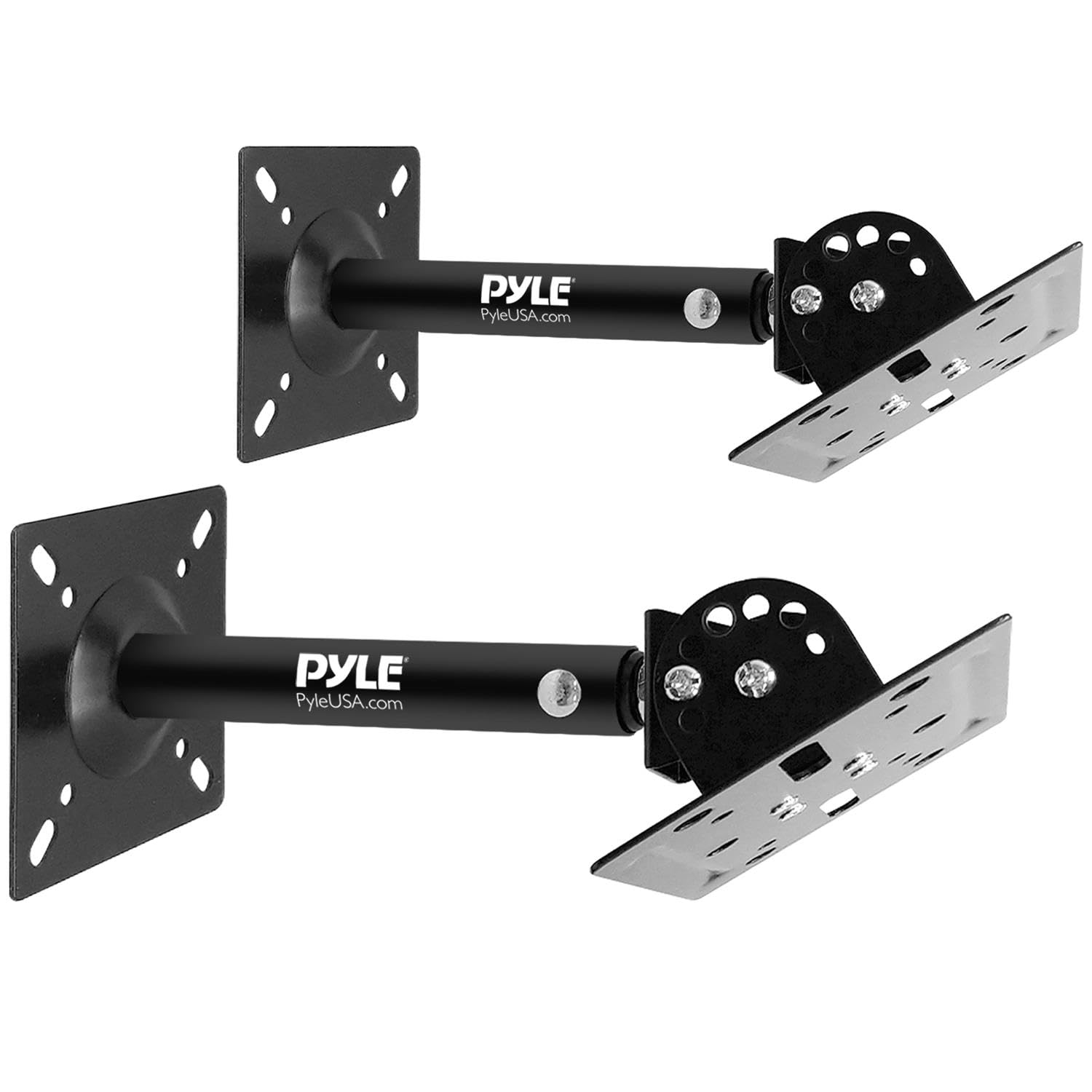 Pyle Wall Outlet Shelf with Cord Storage, Speaker Mount Stand Pair for Home, Adjustable Swivel Tilt Arm, Bathroom Counter Decor, Outlet Shelves for Surround Sound, Bookshelf, Satellite Speakers — image 1