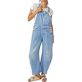 CHARTOU Women Casual Denim Bib Overalls Baggy Barrel Jeans Y2k Wide Leg Denim Jumpsuit Mid Rise Boyfriend Harem Pants