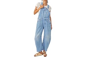 CHARTOU Women Casual Denim Bib Overalls Baggy Barrel Jeans Y2k Wide Leg Denim Jumpsuit Mid Rise Boyfriend Harem Pants