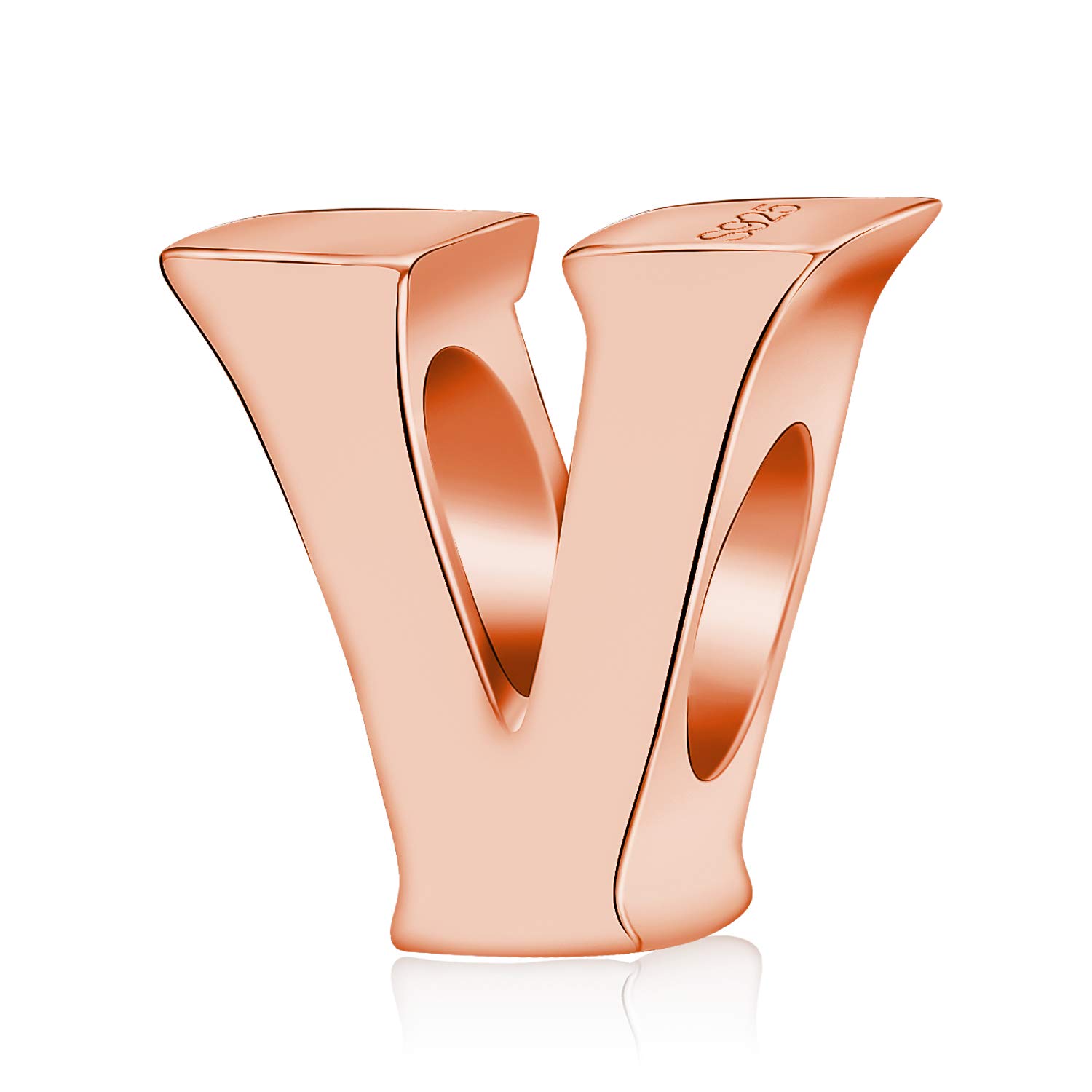 Alphabet Charms Initial A-Z Genuine 925 Sterling Silver Letter Beads Words Charms fits European Charms Bracelet for Mother Day Gfts (rose gold V)