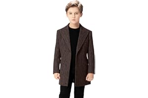 Yavakoor Boys Dress Coat Tweed Herringbone Double Breasted Jacket Winter Notch Lapel Long Trench Coats