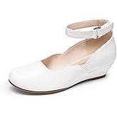 DREAM PAIRS Girls Dress Shoes Low Wedge Heels Ankle Strap Wedding Flower Party Pump for Toddler Little Big Kid