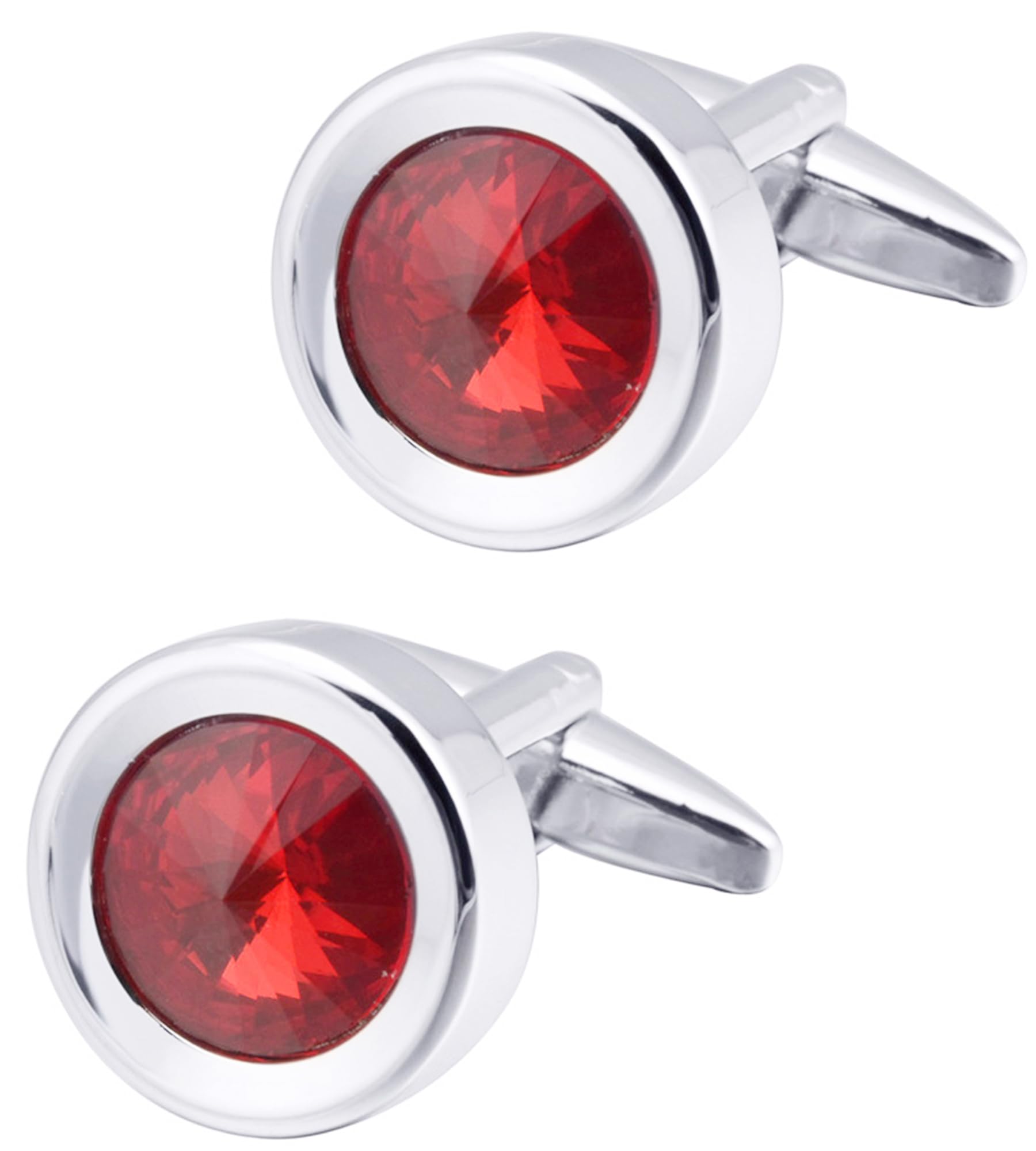 Jonwo Round Diamond Cutting Crystal Men Cufflinks With Gift Case French Cuff Shirt Unisex Cuff Link Buttons for Business Wedding Tuxedo (Red Crystal)
