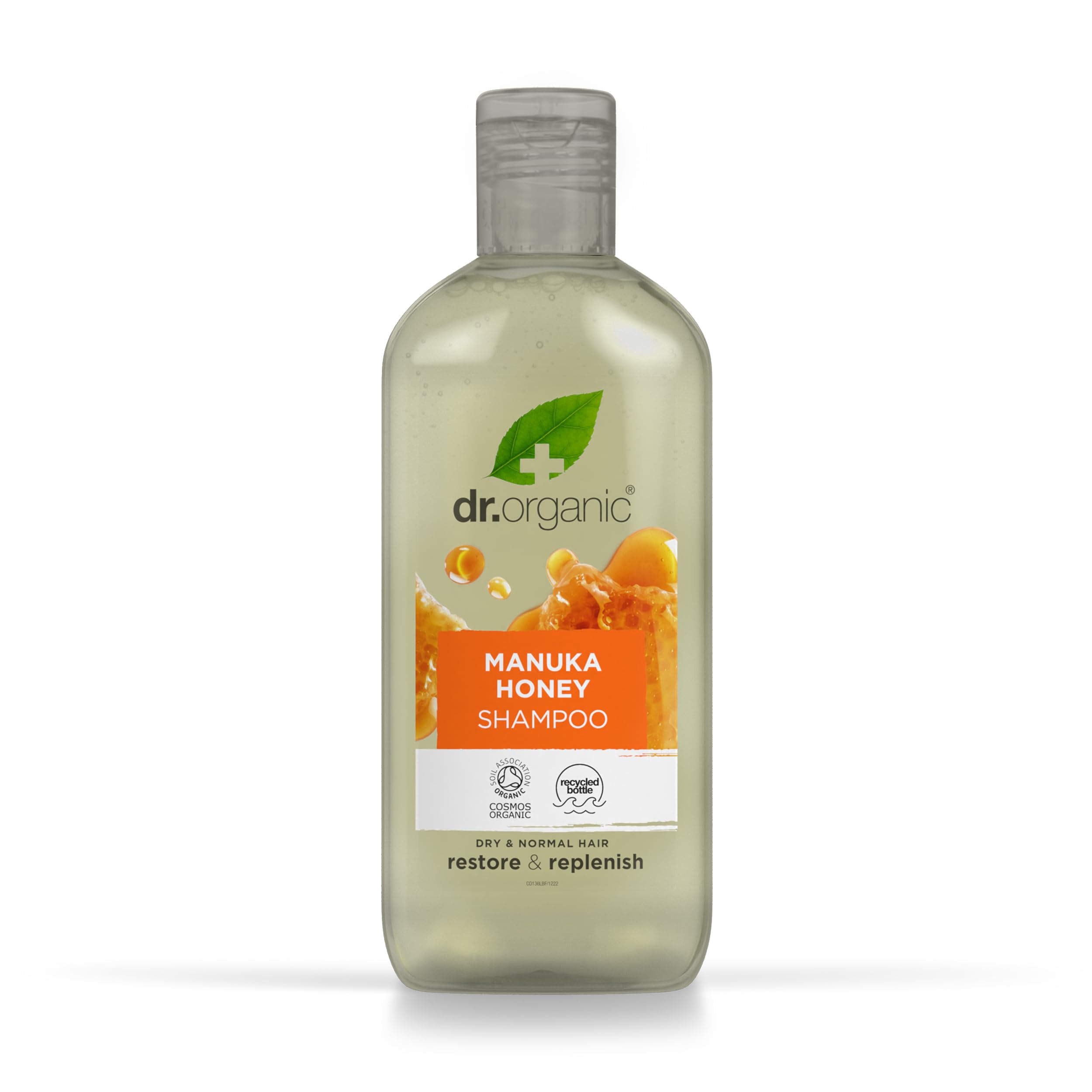 Dr Organic Manuka Honey Shampoo, Restoring, Dry Hair, Natural, Vegetarian, Cruelty-Free, Paraben & SLS-Free, Recyclable & Recycled Ocean Bound Plastic, Certified Organic, 265ml, Packaging may vary