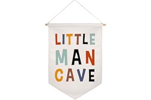 OFLYDESIGNS Little Man Cave Linen Hang Sign, Pennant Banner Wall Hanging, Kids Boys Room Minimalist Wall Decor, Little Man Cave Sign, Little Man Cave Wall Banner, Boy Nursery Wall Flag, Banner for Boy Nursery