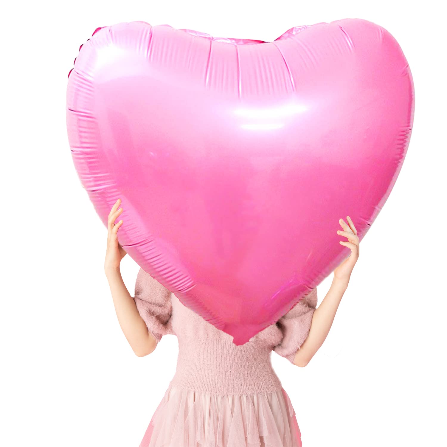 Photo 1 of 8 Pcs 36 Inch Huge Red Heart Balloons, Romantic Large Heart Foil Balloons Valentine's Day Balloons for Wedding Engagement Anniversary Party Favor Decorations (Pink)