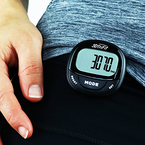 3DTriFit 3D Pedometer Activity Tracker | Best Pedometer for Walking with Pause Function & 7-Day Memory for Men & Women. Fitness Tracker Accurately Monitors Steps, Calories Burned & Distance (Black)